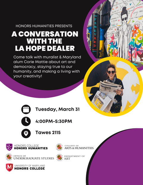 event poster with photo of Corie Mattie